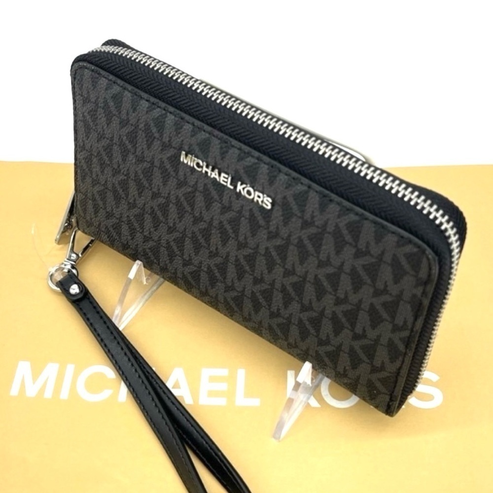 Michael Kors Large Flat Mf Phone Case Wallet Leather Black - Picture 2 of 9
